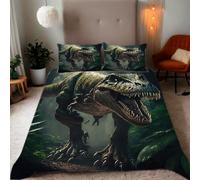 Zbeiba Housse de Couette Parures de lit 200x200cm Microfibre Douce et résistante - Entretien Facile avec imprimés de Dinosaures féroces dans la forêt Tropicale Humide Motifs(#7
