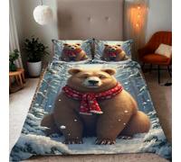 Zbeiba Housse de Couette Parures de lit 200x200cm Microfibre Douce et résistante - Entretien Facile avec imprimés de Ours Brun dans la forêt enneigée Motifs(#2