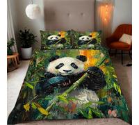 Zbeiba Housse de Couette Parures de lit 200x200cm Microfibre Douce et résistante - Entretien Facile avec imprimés de Panda géant dans la forêt dans Une Peinture à l'huile Motifs(#2