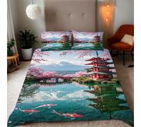 Zbeiba Housse de Couette Parures de lit 220x240cm Microfibre Douce et résistante - Entretien Facile avec imprimés de Fleurs de Cerisier japonaises Mont Fuji Motifs(#3