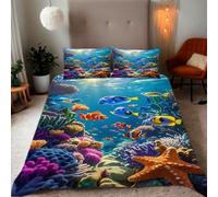 Zbeiba Housse de Couette Parures de lit 220x240cm Microfibre Douce et résistante - Entretien Facile avec imprimés de Poisson Rouge et étoile de mer dans Un Monde sous-Marin Fantastique Motifs(#1