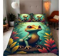 Zbeiba Housse de Couette Parures de lit 220x240cm Microfibre Douce et résistante - Entretien Facile avec imprimés de Lézard Cartoon de la forêt Motifs(#9