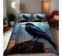 Zbeiba Housse de Couette Parures de lit 90x180cm Microfibre Douce et résistante - Entretien Facile avec imprimés de Corbeaux dans la forêt Sombre Motifs(#8
