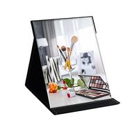 ZBEIVAN Miroir de Maquillage Pliable Extra Large de 30,5 x 22,9 cm, Miroir de courtoisie en Cuir synthétique sans Cadre avec Support pour Table de Bureau, Camping, Voyage, Personnel, Noir