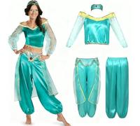 ZBH1985 Aladdin Jasmine Ensemble 2 pièces avec jupe de princesse arabe pour femmes - Haut et pantalon de danse du ventre avec bandeau (taille M)
