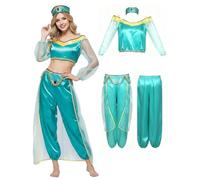 ZBH1985 Aladdin Jasmine Princess Jupe de princesse arabe pour femmes - Haut et pantalon de danse du ventre - Ensemble 2 pièces avec bandeau (XXL)