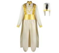 ZBH1985 Costume de luxe du prince arabe Aladdin pour cosplay, robe à manches longues et doré blanc avec coiffe, tenue de performance (Large)
