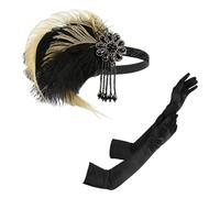 ZBHDEYG 1 accessoire pour cheveux avec plumes, 1 paire de gants, 1 bandeau style années 1920, accessoires pour femme, couvre-chefs avec plumes, bandeaux vintage
