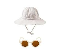 ZBHDEYG 1 chapeau de soleil avec 1 paire de lunettes de soleil beiges, respirant, à séchage rapide, chapeau de soleil pour enfants, chapeau de soleil réglable, chapeau de soleil d'extérieur à large
