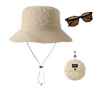 ZBHDEYG 1 chapeau de soleil pour homme, 1 sac de rangement, 1 paire de lunettes de soleil, chapeau de protection UV, chapeau de sport de plein air, chapeau pliable, kaki, S-M