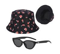 ZBHDEYG 1 chapeau d'été pour femme, 1 paire de lunettes de soleil, motif champignon, chapeau de plage, chapeau de soleil pour femme, chapeau de pêcheur, Noir , S/M