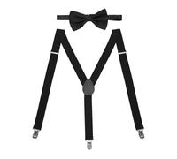 ZBHDEYG 1 clip de bretelles, 1 nœud papillon, bretelles en forme de Y, bretelles robustes pour homme, bretelles élastiques réglables, bretelles à clip en métal, Noir , taille unique