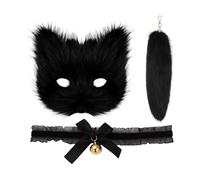 ZBHDEYG 1 masque de chat, 1 queue, 1 collier, porte-clés queue de renard, masque en peluche, pendentif queue, accessoires de costume, ensemble de masque de renard pour chat