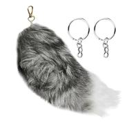 ZBHDEYG 1 pendentif en forme de queue de renard, 2 porte-clés, queue en peluche artificielle, porte-clés en peluche, décoration de queue, gris, ca. 40 cm