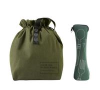 ZBHDEYG 1 sac de transport vert, 1 sac de rangement pour couverts, sac de transport rétro, sac à déjeuner isotherme, sac à déjeuner pliable avec cordon de serrage, sac de rangement réutilisable