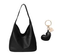 ZBHDEYG 1 sac noir et 1 porte-clés d'amour, sac à bandoulière rétro pour femme, sac de grande capacité, sac en cuir pour femme, Couleur abricot