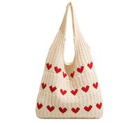 ZBHDEYG 1 sac tricoté d'amour, sac tissé pour femme, sac à bandoulière, sac à main tricoté, sac de courses, sac mignon, sac pour femme, Couleur abricot, 35 * 38 * 1cm