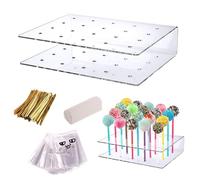 ZBHDEYG 1 support de sucettes, 100 bâtonnets en papier, 100 bandes de cravate, 100 sacs d'emballage, présentoir transparent, support de sucettes à 20 trous