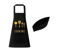 ZBHDEYG 1 Tablier et 1 Toque de Chef, Noir, Unisex, Taille Unique, Bavette, Classique