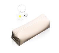 ZBHDEYG 1 Trousse À Crayons Blanc Cassé, 1 Petit Pendentif Fleur, Trousse D'Organisation Et De Rangement, Trousse De Papeterie en Cuir, Trousse À Crayons Zippée