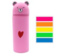 ZBHDEYG 1 trousse à crayons en forme d'ours, 100 pages de notes adhésives, en silicone souple, porte-crayons en forme d'ours de dessin animé, boîte de rangement multifonctionnelle (rose)
