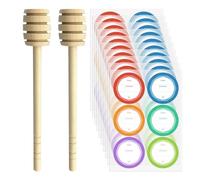 ZBHDEYG 2 bâtonnets de miel, 1 paquet d'étiquettes de date imperméables, bâtonnets de mélange de miel en bois, outils de mélange de cuisine, bâtonnets d'extraction de miel, bâtonnets d'extraction de