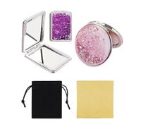 ZBHDEYG 2 miroirs de Sac à Main à sables mouvants, 1 Chiffon d'essuie-Glace, 1 Sac en Velours, Miroir de Voyage Compact Pliable et éclairé