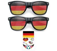ZBHDEYG 2 paires de lunettes allemandes - 1 autocollant drapeau allemand - Lunettes de soleil - Pour les fans de football - Accessoires sur le thème de la coupe d'Europe, multicolore, Small - Medium