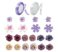 ZBHDEYG 20 Fleurs Violettes, 2 Rouleaux de Ruban, Fleurs artificielles décoratives, Fleurs artificielles Faites à la Main, têtes de Fleurs avec Plusieurs catégories, Fleurs de décoration d'intérieur