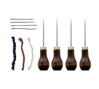 ZBHDEYG 4 alênes avec poignées en bois, 4 aiguilles à coudre à la main, 3 rouleaux de fil à coudre, alêne à coudre, alêne en bois en forme de citrouille, perforatrice pour cuir