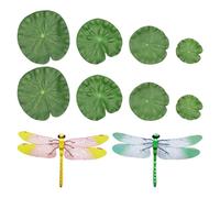 ZBHDEYG 8 Feuilles De Lotus Simulées, 2 Libellules Décoratives, Feuilles De Lotus Flottantes, Feuilles De Lotus Placées, Adaptées À La Décoration D'Aquarium Et D'Étang