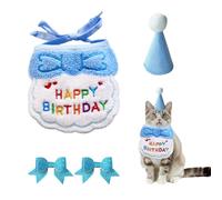 ZBHDEYG - Bavoir, bonnet d'anniversaire, épingles à cheveux, accessoires pour animaux de compagnie, costume de chat (bleu, taille petite, laine)