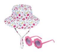 ZBHDEYG Bob À Fleurs avec Lunettes De Soleil - Chapeau Imprimé Coloré De Bassin Respirant pour la Plage, À Séchage Rapide avec Cordon Réglable et Large Bord