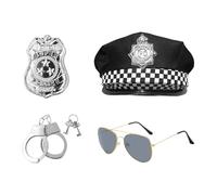 ZBHDEYG Costume D'habillage De Police 4 Pièces, Menottes De Police De Simulation, Jouets De Menottes pour Enfants, Chapeaux D'officier De Police, Badges, Accessoires D'acteur De Police