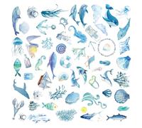 ZBHDEYG Lot de 100 autocollants graffiti d'animaux marins et plantes - Autocollants imperméables - Autocollants bleus - Décorations d'animaux marins