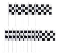ZBHDEYG Lot de 15 drapeaux à carreaux noirs et blancs qui tournent à la main, pour événements sportifs et fêtes, taille 14 x 21 cm, longueur de tige 32 cm, Noir/blanc
