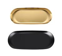 ZBHDEYG Lot de 2 plateaux décoratifs ovales en acier inoxydable, noirs, dorés, modernes, polis, 30 x 12 x 1,1 cm, 23 x 9,5 cm, pour décoration, cosmétiques, bijoux, desserts, clés, lunettes de soleil