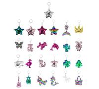 ZBHDEYG Lot de 20 porte-clés à paillettes de dessin animé avec 5 porte-clés étoiles à cinq branches - Porte-clés fantaisie - Porte-clés pour enfants, multicolore, taille unique