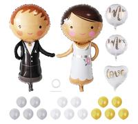 ZBHDEYG Lot de 22 ballons de mariage élégants - Ballons marié/mariée, cœur, Mr & Mrs, doré, argenté, blanc - Mariage, anniversaire de mariage - Facile à utiliser