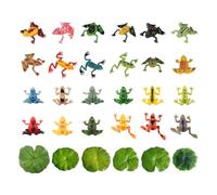ZBHDEYG Lot de 24 jouets grenouille - 6 feuilles de lotus de simulation - Mini grenouille - Jouet de bain pour animaux - Jouet flottant - Accessoire de décoration d'étang
