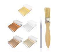 ZBHDEYG Lot de 250 Feuilles de Papier doré, 1 Pinceau, 1 Pince à épiler, décoration de gâteau, kit de Feuille d'or, Accessoires de décoration de Bricolage