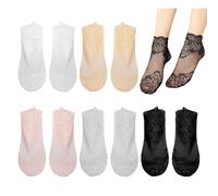 ZBHDEYG Lot de 5 Paires de Chaussettes en Dentelle pour Bateau - Motif Rose, Fines et Respirantes pour Femme, à Volants, en Maille Transparente