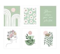 ZBHDEYG Lot de 6 peintures d'art vertes, impression murale, poster esthétique, poster botanique, accessoires de chambre vert sauge, convient pour le salon, la chambre à coucher, la salle à manger,