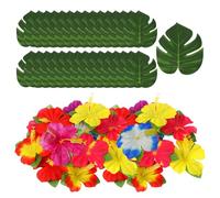ZBHDEYG Lot de 70 décorations de fête tropicales, décorations de fête hawaïennes, décorations de fête sur le thème de la jungle, feuilles artificielles, fleurs en plastique pour la décoration