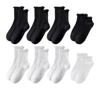 ZBHDEYG Lot de 8 paires de chaussettes avec ourlet roulé, chaussettes lâches, chaussettes plates avec bord champignon, chaussettes respirantes pour femme avec ourlet roulé, chaussettes à volants au