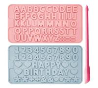 ZBHDEYG Lot de moules en silicone en forme de lettres et de chiffres, rose et bleu, 20,8 x 11,5 x 0,3 cm, spatule en silicone rose, 15,5 x 0,8 cm
