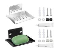 ZBHDEYG Porte-savon mural en 2 parties en acier inoxydable argenté noir multifonctionnel pour salle de bain et cuisine