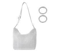 ZBHDEYG Sac en Strass Argenté avec 2 Anneaux Ouverts - Porte-Monnaie en Cristal, Petit Sac Carré Scintillant à Bandoulière pour Femme - Chaîne Tendance