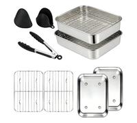 ZBIianxer Accessoires pour friteuses à air 7 pièces, Ensemble de cocottes en Acier Inoxydable pour Double Zone, 2 Bols, 2 grilles de Cuisson, Pinces, Gants, égouttoir pour friteuses à air