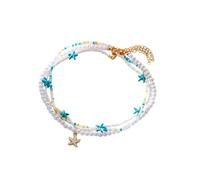 ZBIianxer Collier de plage multicouche coquillage naturel étoiles de mer tortues conception de perles chaîne réglable bijoux pour elle collier multicouche bohème tortues coquillage étoiles de mer